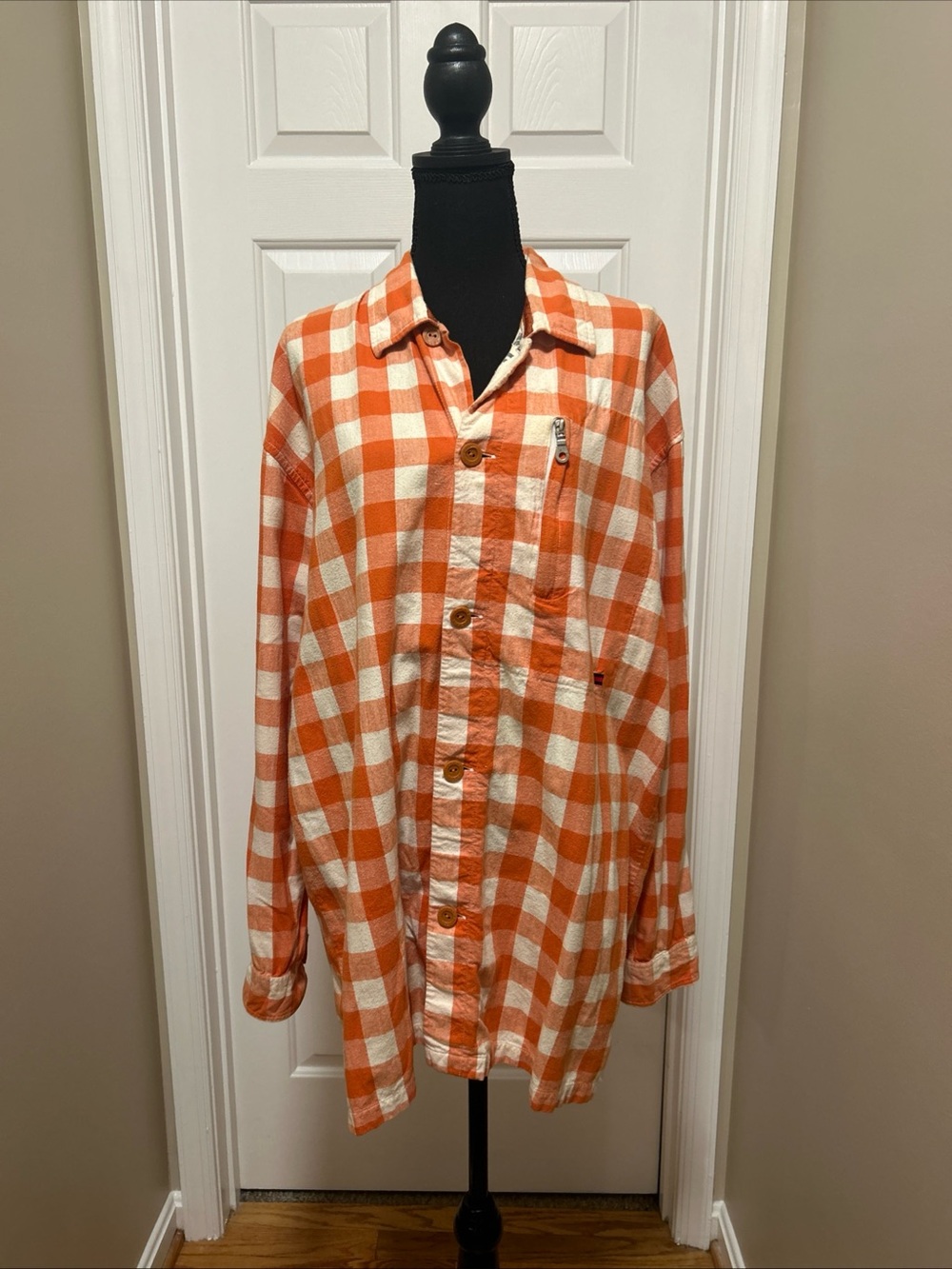 Tommy Hilfiger Orange and White Check Button-Down Shirt